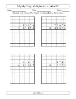 5-digit by 5-digit Multiplication with Grid Support Including Regrouping