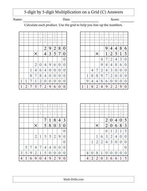The 5-digit by 5-digit Multiplication with Grid Support Including Regrouping (C) Math Worksheet Page 2