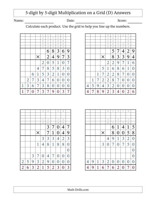 The 5-digit by 5-digit Multiplication with Grid Support Including Regrouping (D) Math Worksheet Page 2
