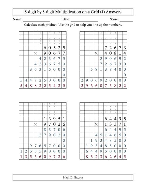 The 5-digit by 5-digit Multiplication with Grid Support Including Regrouping (J) Math Worksheet Page 2