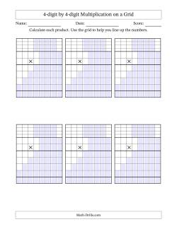 4-digit by 4-digit Multiplication with Grid Support Including Regrouping Blanks