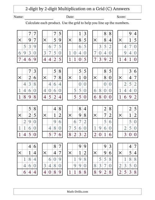 The 2-digit by 2-digit Multiplication with Grid Support (C) Math Worksheet Page 2