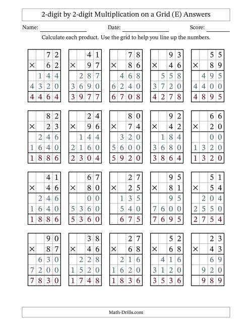 The 2-digit by 2-digit Multiplication with Grid Support (E) Math Worksheet Page 2