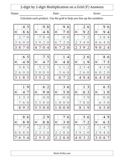 The 2-digit by 2-digit Multiplication with Grid Support (F) Math Worksheet Page 2