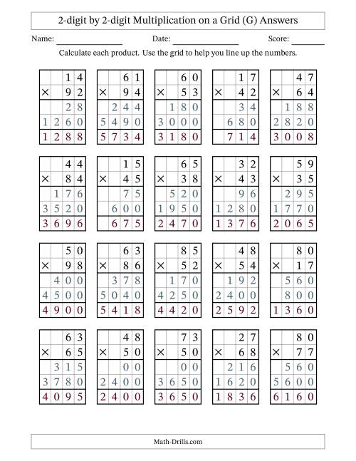 The 2-digit by 2-digit Multiplication with Grid Support (G) Math Worksheet Page 2