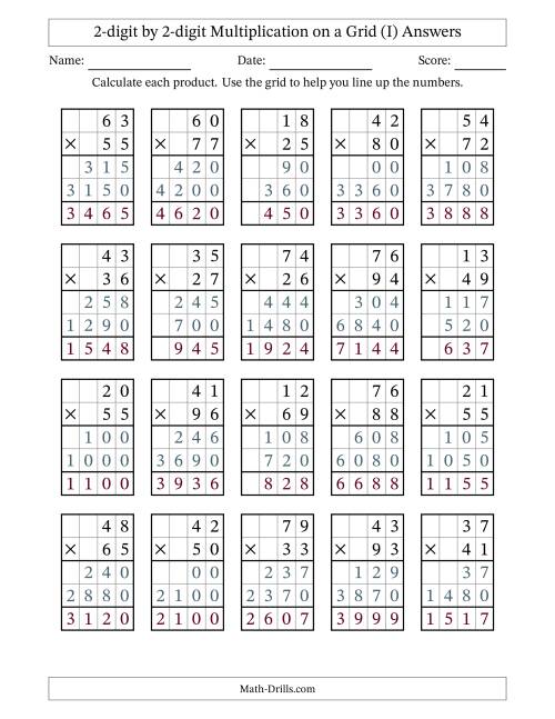 The 2-digit by 2-digit Multiplication with Grid Support (I) Math Worksheet Page 2