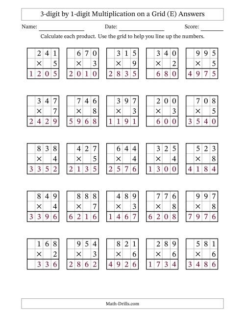 The 3-digit by 1-digit Multiplication with Grid Support (E) Math Worksheet Page 2