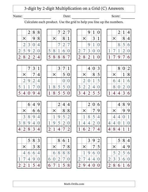 The 3-digit by 2-digit Multiplication with Grid Support (C) Math Worksheet Page 2