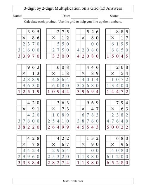 The 3-digit by 2-digit Multiplication with Grid Support (E) Math Worksheet Page 2