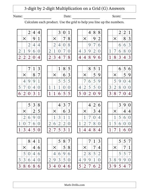 The 3-digit by 2-digit Multiplication with Grid Support (G) Math Worksheet Page 2