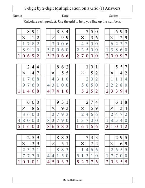 The 3-digit by 2-digit Multiplication with Grid Support (I) Math Worksheet Page 2