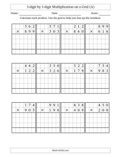 3-digit by 3-digit Multiplication with Grid Support