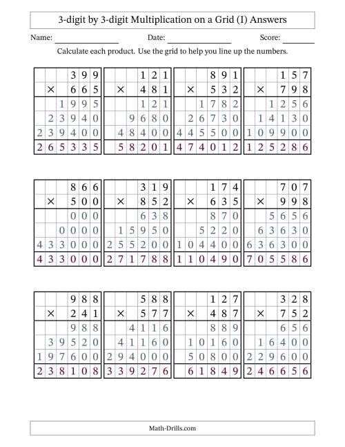 The 3-digit by 3-digit Multiplication with Grid Support (I) Math Worksheet Page 2