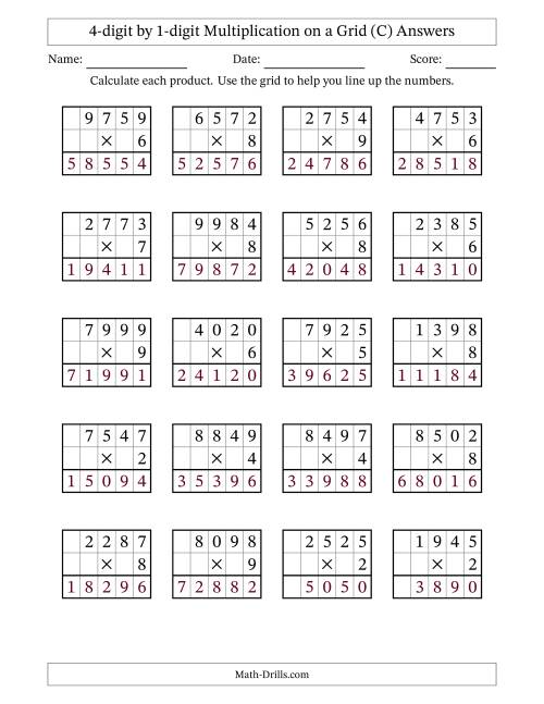 The 4-digit by 1-digit Multiplication with Grid Support (C) Math Worksheet Page 2