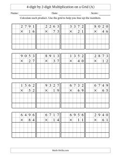 4-digit by 2-digit Multiplication with Grid Support