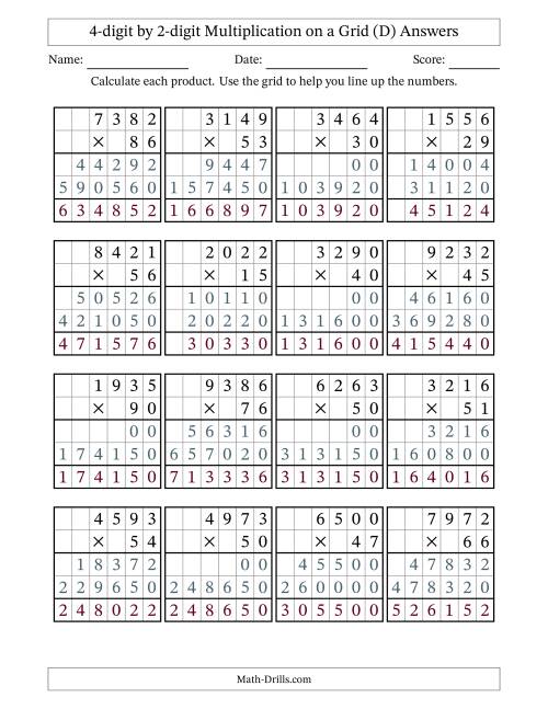 The 4-digit by 2-digit Multiplication with Grid Support (D) Math Worksheet Page 2
