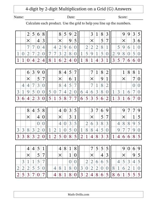 The 4-digit by 2-digit Multiplication with Grid Support (G) Math Worksheet Page 2
