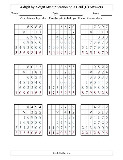 The 4-digit by 3-digit Multiplication with Grid Support (C) Math Worksheet Page 2