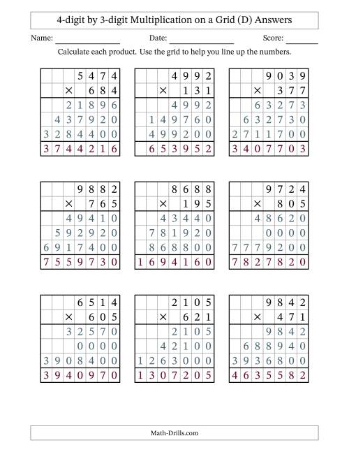The 4-digit by 3-digit Multiplication with Grid Support (D) Math Worksheet Page 2