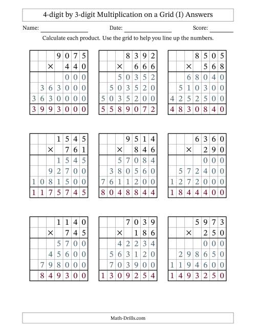 The 4-digit by 3-digit Multiplication with Grid Support (I) Math Worksheet Page 2