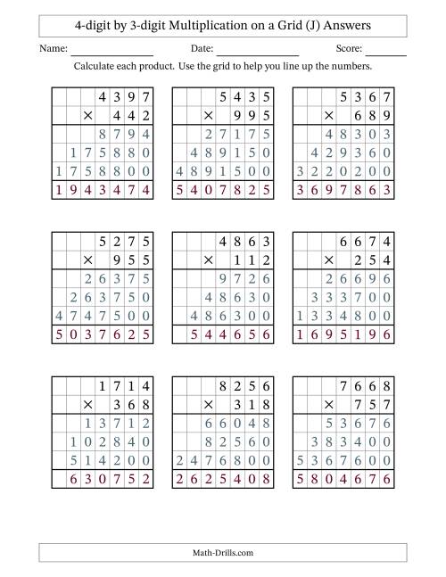 The 4-digit by 3-digit Multiplication with Grid Support (J) Math Worksheet Page 2