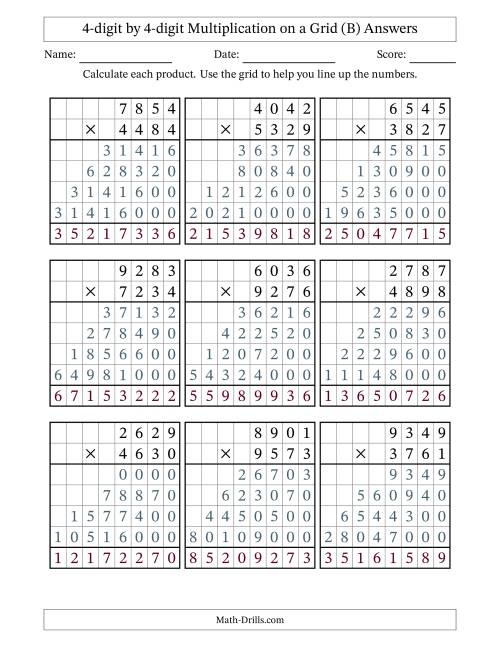 The 4-digit by 4-digit Multiplication with Grid Support (B) Math Worksheet Page 2
