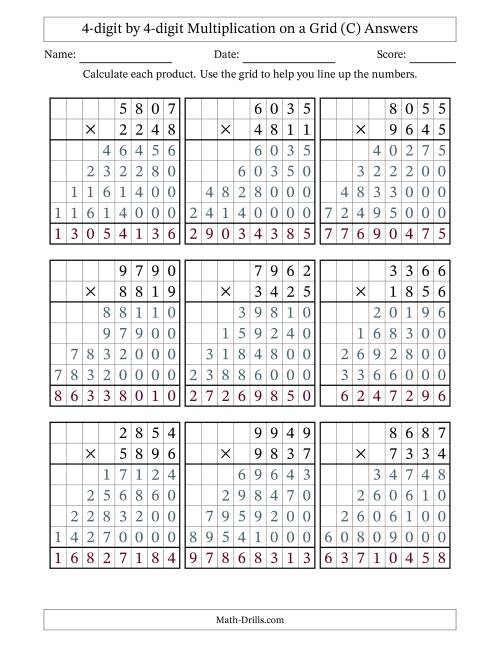 The 4-digit by 4-digit Multiplication with Grid Support (C) Math Worksheet Page 2