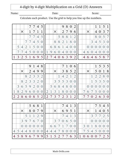 The 4-digit by 4-digit Multiplication with Grid Support (D) Math Worksheet Page 2
