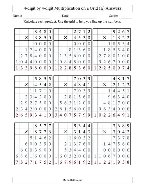 The 4-digit by 4-digit Multiplication with Grid Support (E) Math Worksheet Page 2