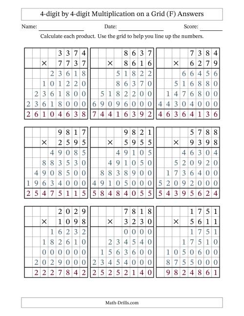 The 4-digit by 4-digit Multiplication with Grid Support (F) Math Worksheet Page 2