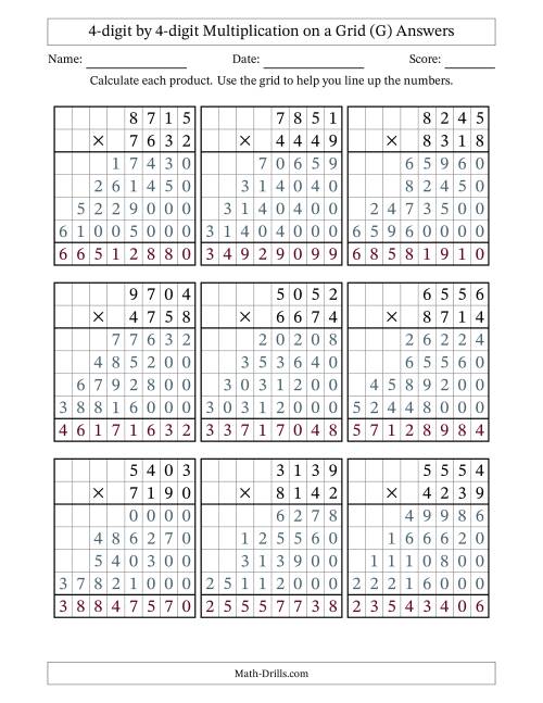 The 4-digit by 4-digit Multiplication with Grid Support (G) Math Worksheet Page 2