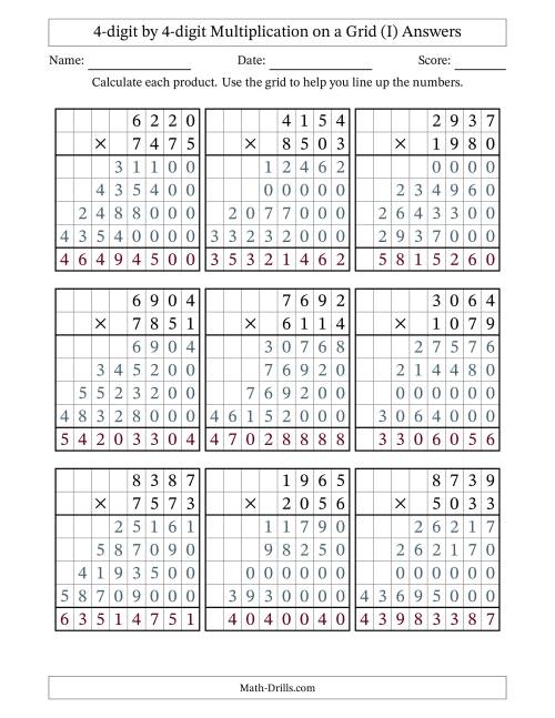 The 4-digit by 4-digit Multiplication with Grid Support (I) Math Worksheet Page 2