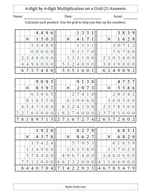 The 4-digit by 4-digit Multiplication with Grid Support (J) Math Worksheet Page 2