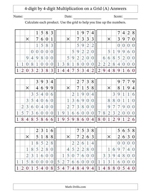 The 4-digit by 4-digit Multiplication with Grid Support (All) Math Worksheet Page 2