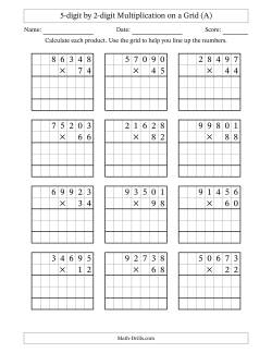 5-digit by 2-digit Multiplication with Grid Support