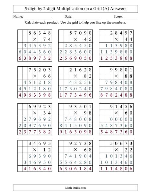 The 5-digit by 2-digit Multiplication with Grid Support (A) Math Worksheet Page 2