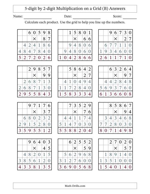 The 5-digit by 2-digit Multiplication with Grid Support (B) Math Worksheet Page 2
