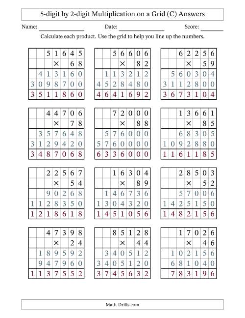 The 5-digit by 2-digit Multiplication with Grid Support (C) Math Worksheet Page 2