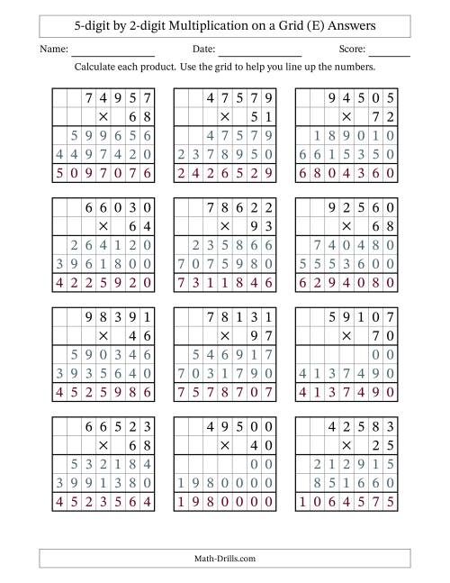 The 5-digit by 2-digit Multiplication with Grid Support (E) Math Worksheet Page 2