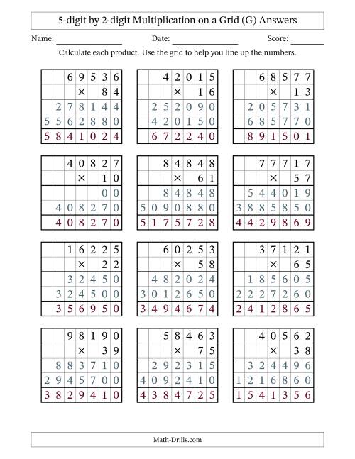 The 5-digit by 2-digit Multiplication with Grid Support (G) Math Worksheet Page 2