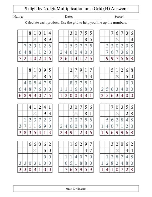 The 5-digit by 2-digit Multiplication with Grid Support (H) Math Worksheet Page 2