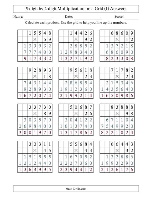 The 5-digit by 2-digit Multiplication with Grid Support (I) Math Worksheet Page 2