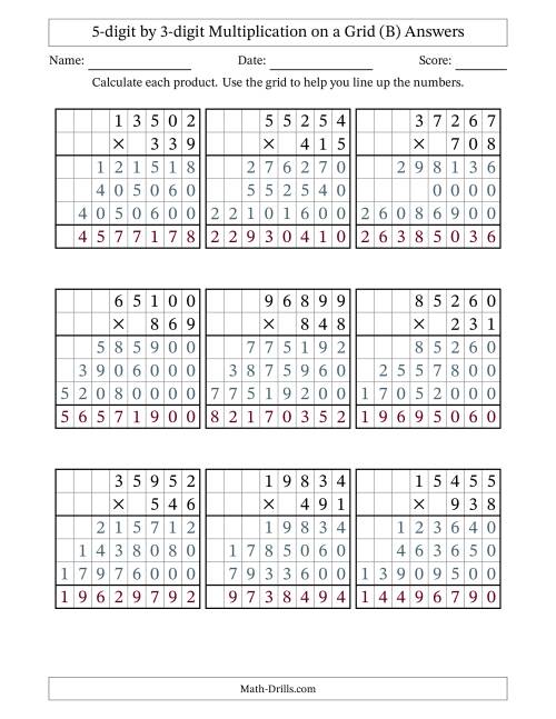 The 5-digit by 3-digit Multiplication with Grid Support (B) Math Worksheet Page 2