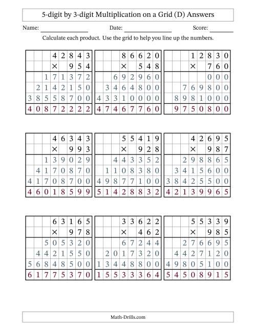 The 5-digit by 3-digit Multiplication with Grid Support (D) Math Worksheet Page 2