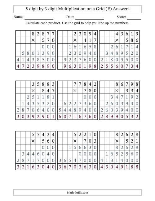The 5-digit by 3-digit Multiplication with Grid Support (E) Math Worksheet Page 2