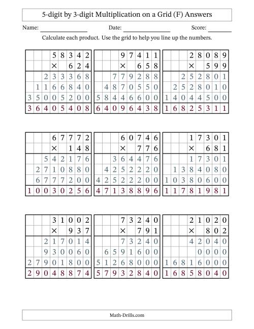The 5-digit by 3-digit Multiplication with Grid Support (F) Math Worksheet Page 2