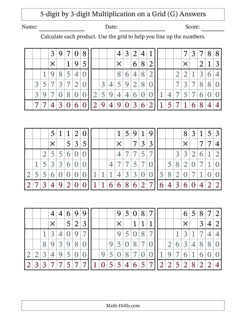 The 5-digit by 3-digit Multiplication with Grid Support (G) Math Worksheet Page 2