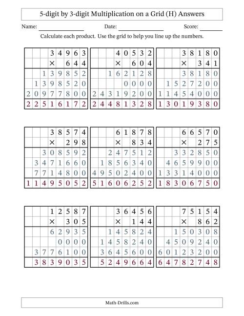 The 5-digit by 3-digit Multiplication with Grid Support (H) Math Worksheet Page 2