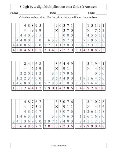 The 5-digit by 3-digit Multiplication with Grid Support (I) Math Worksheet Page 2