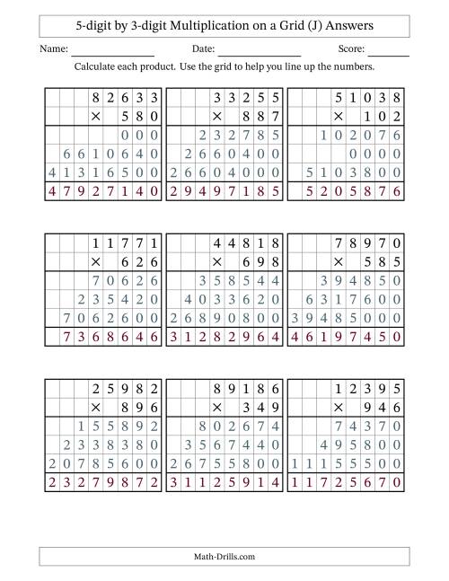 The 5-digit by 3-digit Multiplication with Grid Support (J) Math Worksheet Page 2